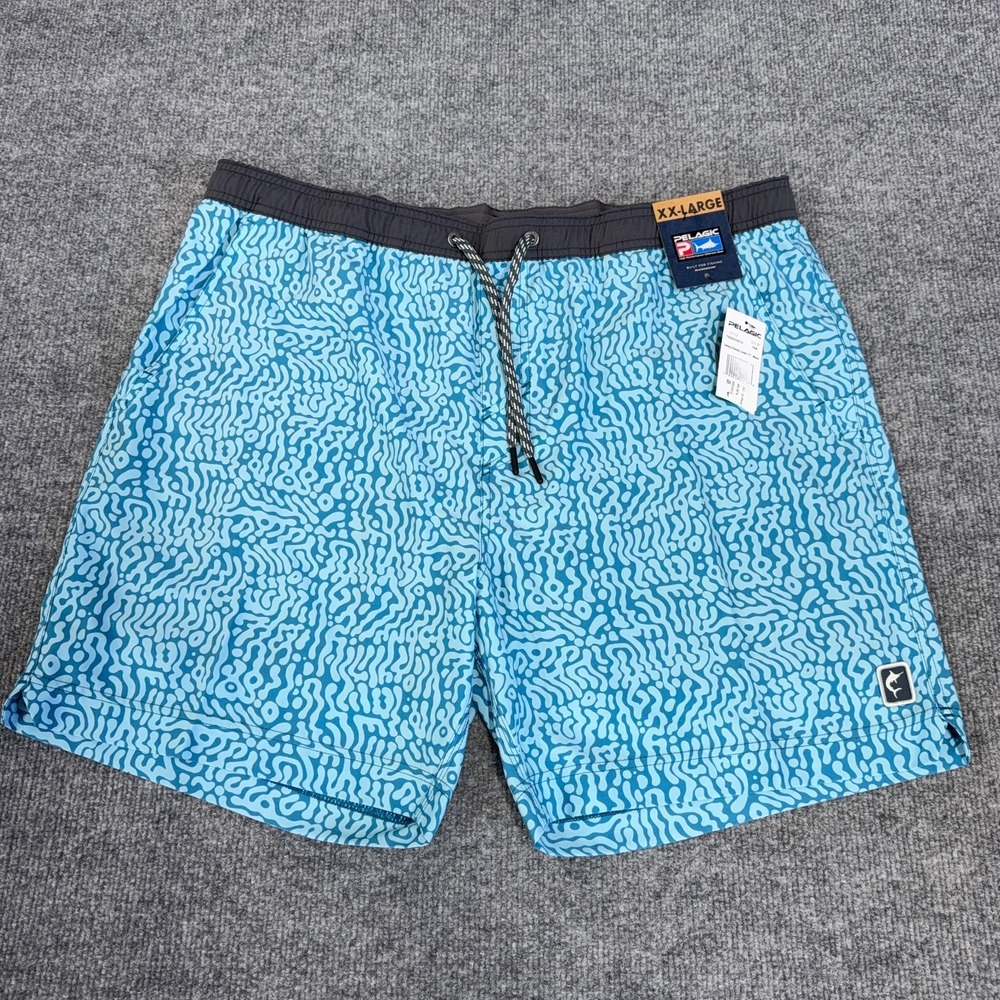 Pelagic Swim Trunks Men 2XL Gray Blue Leiday 17" Geometric Lined Short 7" Inseam